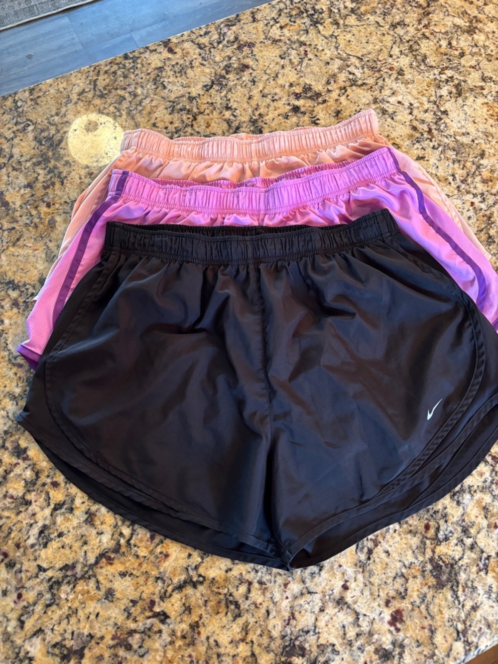 Nike Women’s Black Athletic Shorts with Pink and Peach Layered Pair